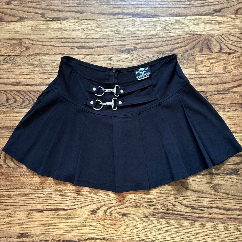 Vngt Y2K Lip Service Low Waist Pleated Micro Mini Skirt S Black Goth Grunge Buck